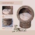 Pawhut Handwoven Elevated Cat Bed With Soft Cushion & Cat Egg Chair Shape, Cat Basket Bed Kitty House With Stand, Raised Wicker Cat Bed For Indoor Cats, 23.5