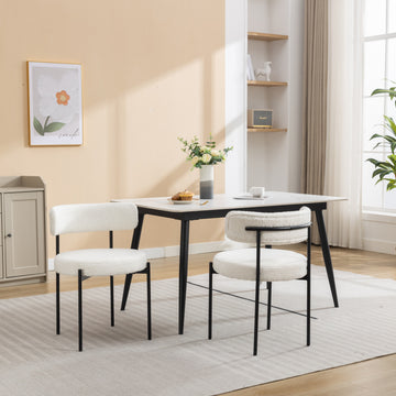 Burbank Modern Round Boucle Dining Chairs, Set Of 2, White Solid Off White Dining Room Powder Coated Foam Spot Clean Round Modern Dining Chairs Wing Back Set Of 2 Boucle Iron