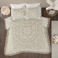 Tufted Cotton Chenille Medallion Fringe Coverlet Mini Set Taupe King Cal King King Taupe Cotton