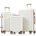 Premium Abs Travel Luggage Set3 Piece Tsa Lock Suitcase Group With 20, 24, And 28 Inch Sizes With 360 Spinner Wheels, Ivory And Golden White Gold Abs