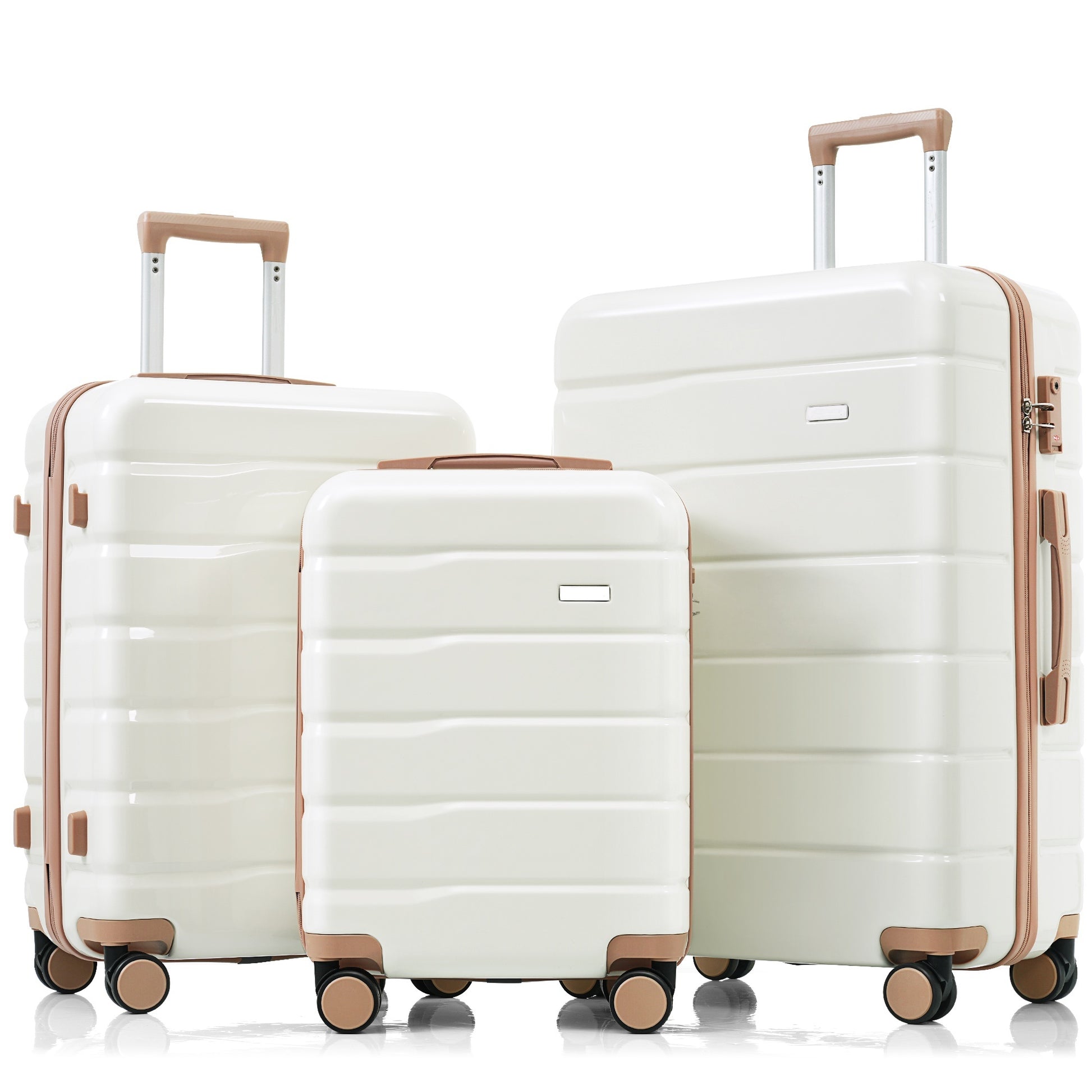 Premium Abs Travel Luggage Set3 Piece Tsa Lock Suitcase Group With 20, 24, And 28 Inch Sizes With 360 Spinner Wheels, Ivory And Golden White Gold Abs