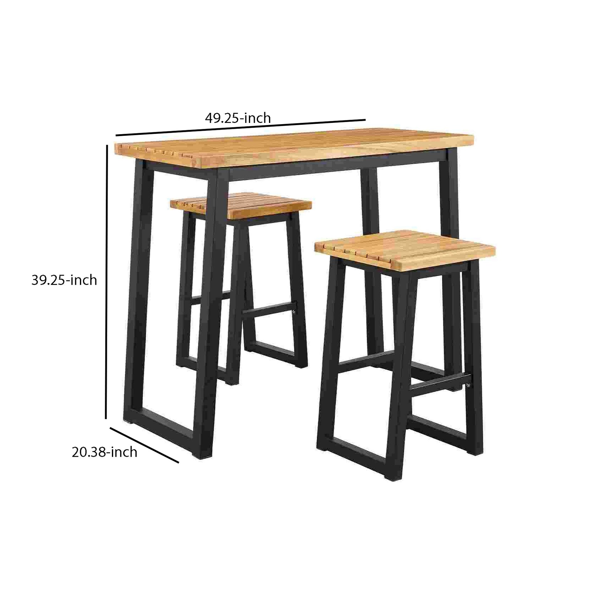 3 Piece Counter Height Table Set With Metal Sled Base, Black And Brown Brown Black Wood Metal