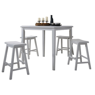 White 5 Piece Counter Height Set With Saddle Stools Wood White Seats 4 Bedroom Square Wood