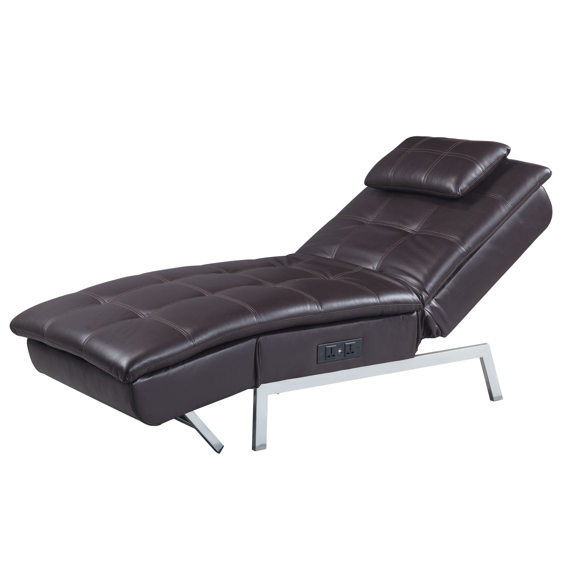 Brown Chaise Lounge With Pillow And Usb Port Brown Primary Living Space Faux Leather