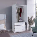 Taly Armoire With Double Doors, 3 Drawers, And Hanging Rod White White Particle Board