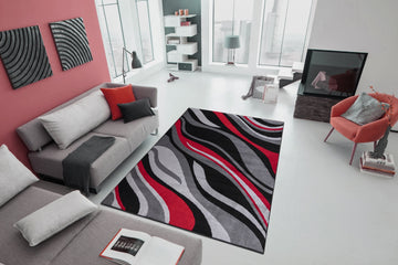 Jersey Area Rugs, Carpets For Livingroom, 7X10 Area Rugs ,1125 Black Red Rectangle 8&10 Black Red Contemporary Abstract Polypropylene