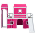 Full Size Loft Bed With Slide Pink Tent And Tower Pink Old Sku:Wf298771Aah Full Pink Solid Wood