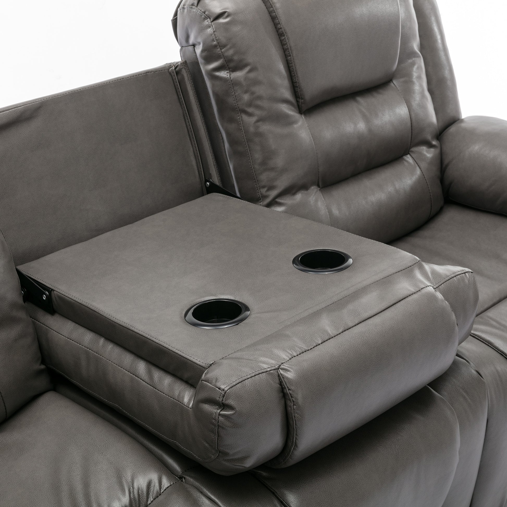3 Seater Home Theater Recliner Manual Recliner Chair With Two Built In Cup Holders For Living Room,Bedroom, Grey Grey Foam Pu