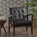 Club Chair, Mid Century Modern Faux Leather Club Chair With Wood Frame Black Pu