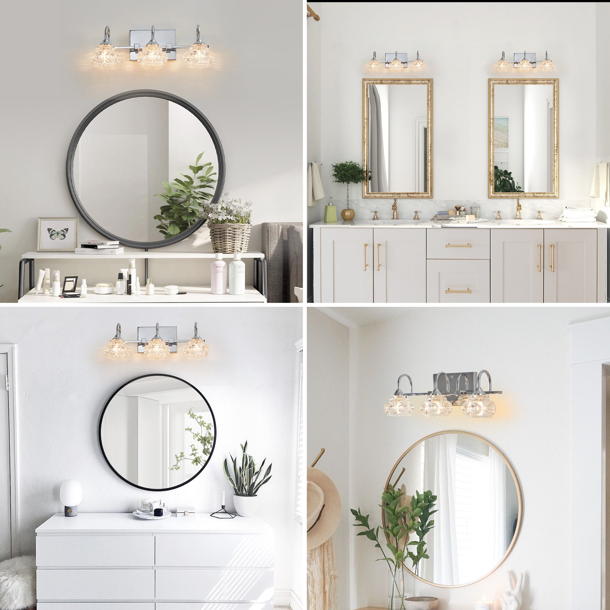 Brushed Nickel Finish Vintage Crystal Vanity Light Elegant 3 Light Bathroom Mirror Fixture With Clear Glass Shades Brushed Nickel Crystal Iron