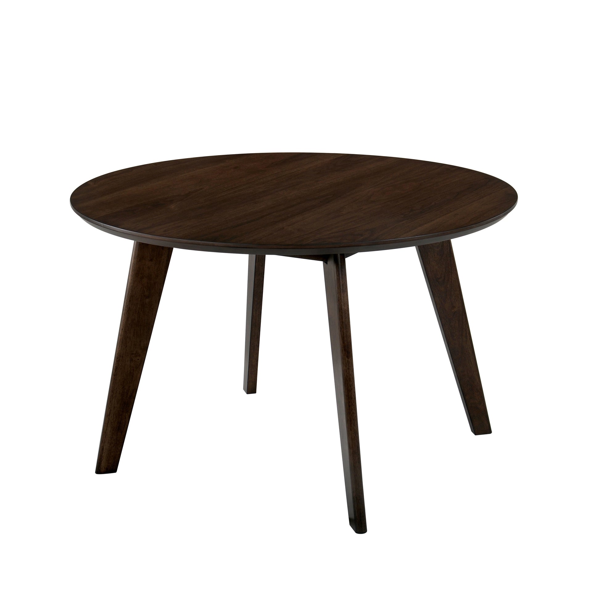 Round Wooden Dining Table With Fin Style Leg Support, Walnut Brown Brown Solid Wood