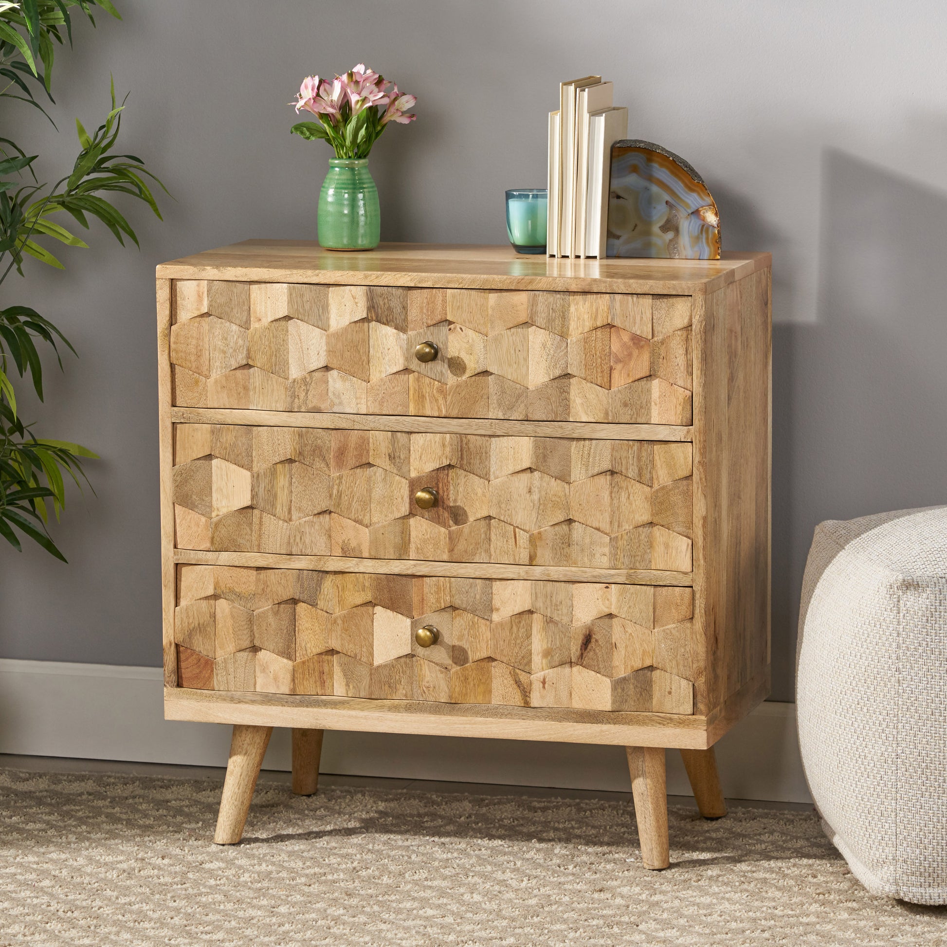 3 Drawer Chest Kd Legs - Natural Wood