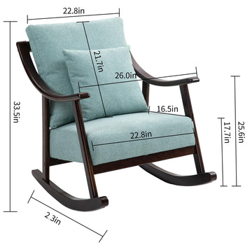 Rocking Chair Upholstered Fabric Rocking Armchair Indoor With High Backrest Glider Chairs And Lumbar Pillow For Living Room Light Green Linen