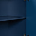 Unique Features Of A Four Door Cabinet With Two Tone Triangular Pattern Doors, Suitable For Entryway, Hallway, Living Room 3 4 Spaces Navy Blue Primary Living Space Adjustable Shelves Artsy,Contemporary Mdf