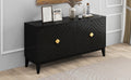 4 Door Sideboard Storage Cabinet For Living Room And Dining Room, Two Large Cabinets With Gold Handles And Adjustable Shelf, Black Black Rubberwood Solid Wood Mdf