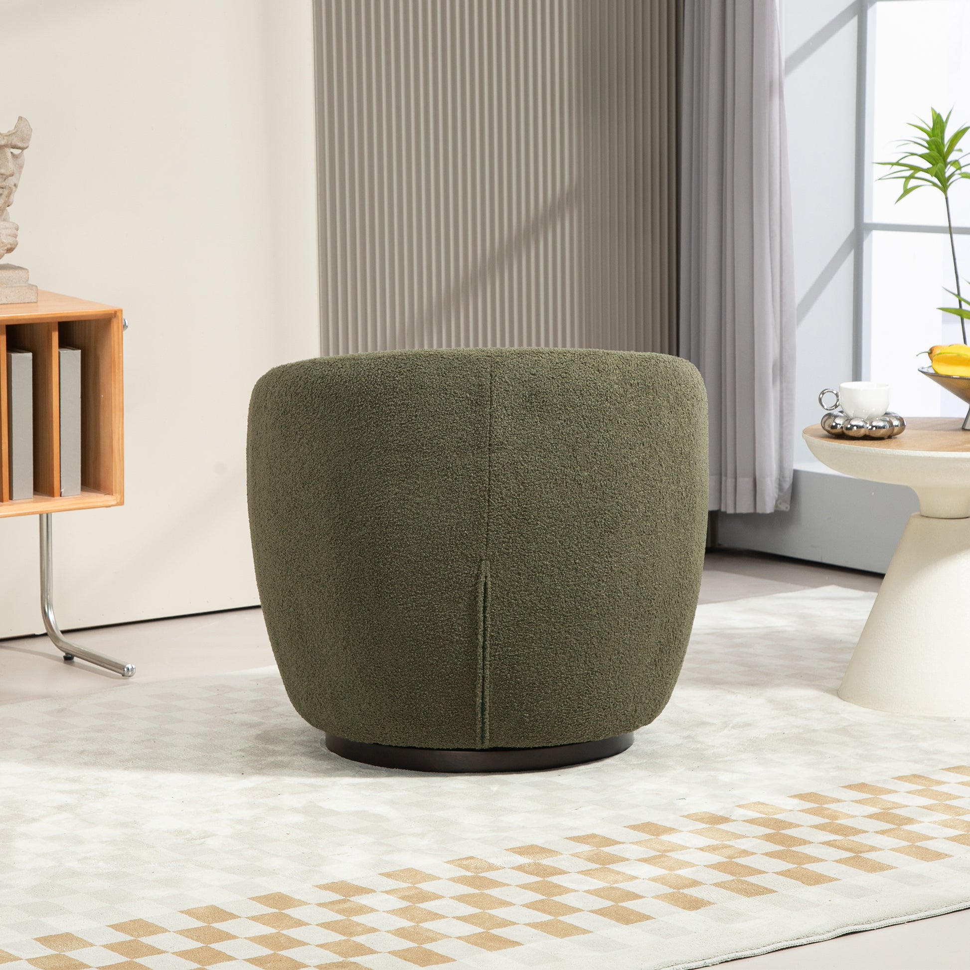 Upholstered Swivel Barrel Armchair With Storage Modern Living Room Side Chair For Bedroom Office Reading Spaces Teddy Fabric Dark Green Dark Green Foam Upholstered