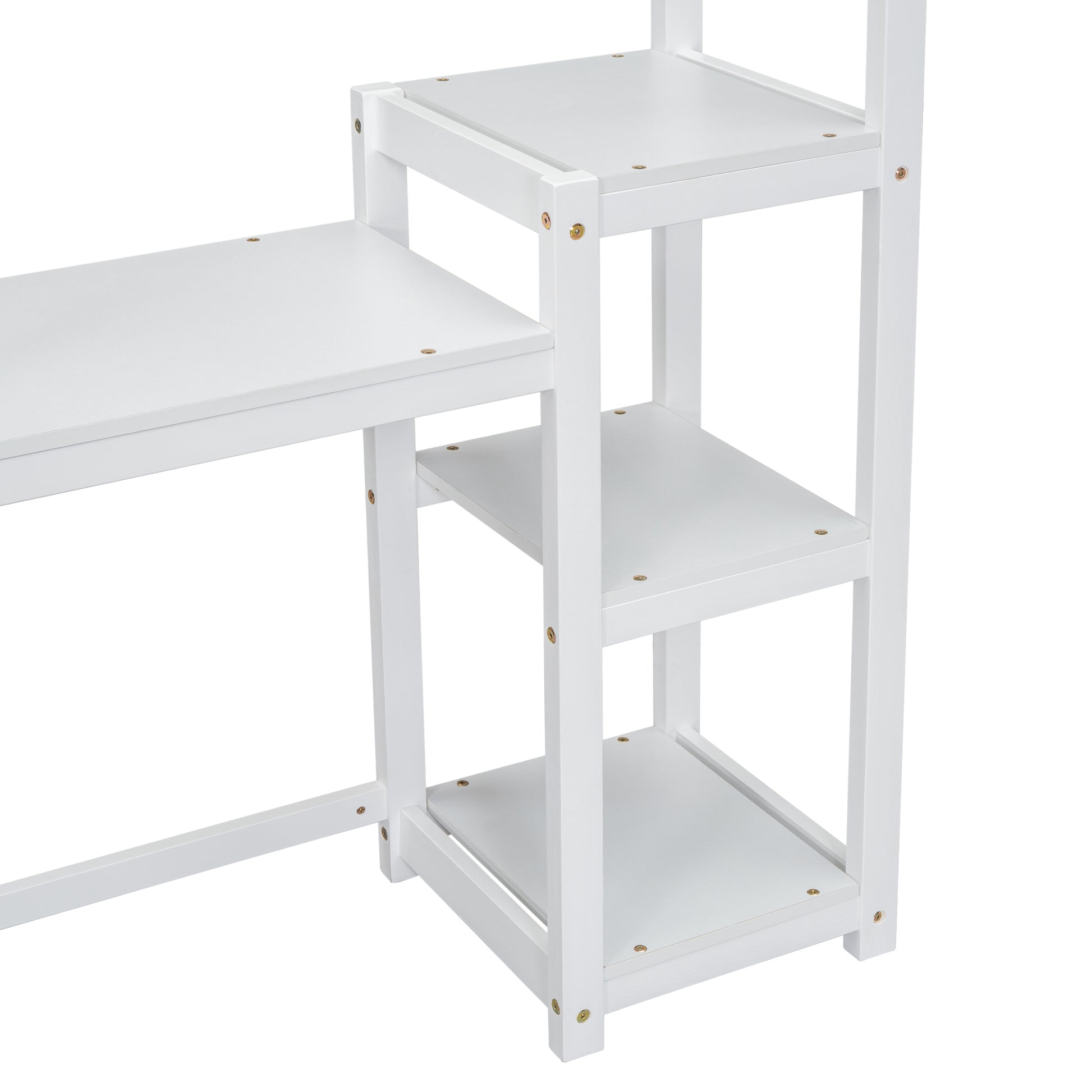 House Shaped Wooden Writing Desk,Kids Study Table,Bookshelf & Toy Storage,White Twin White American Design Pine