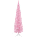 Homcom 7' Artificial Pencil Christmas Tree, Slim Xmas Tree With 499 Realistic Branch Tips And Plastic Stand, Pink Pink Polyvinyl Chloride