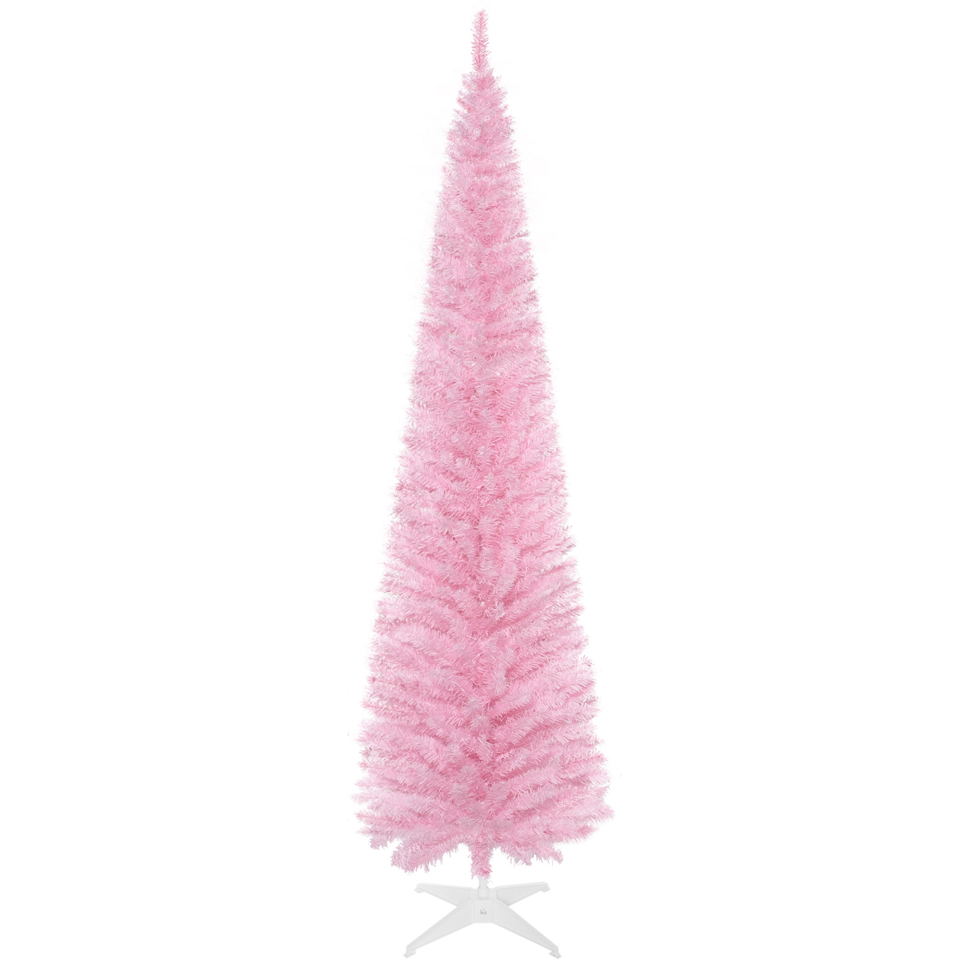 Homcom 7' Artificial Pencil Christmas Tree, Slim Xmas Tree With 499 Realistic Branch Tips And Plastic Stand, Pink Pink Polyvinyl Chloride
