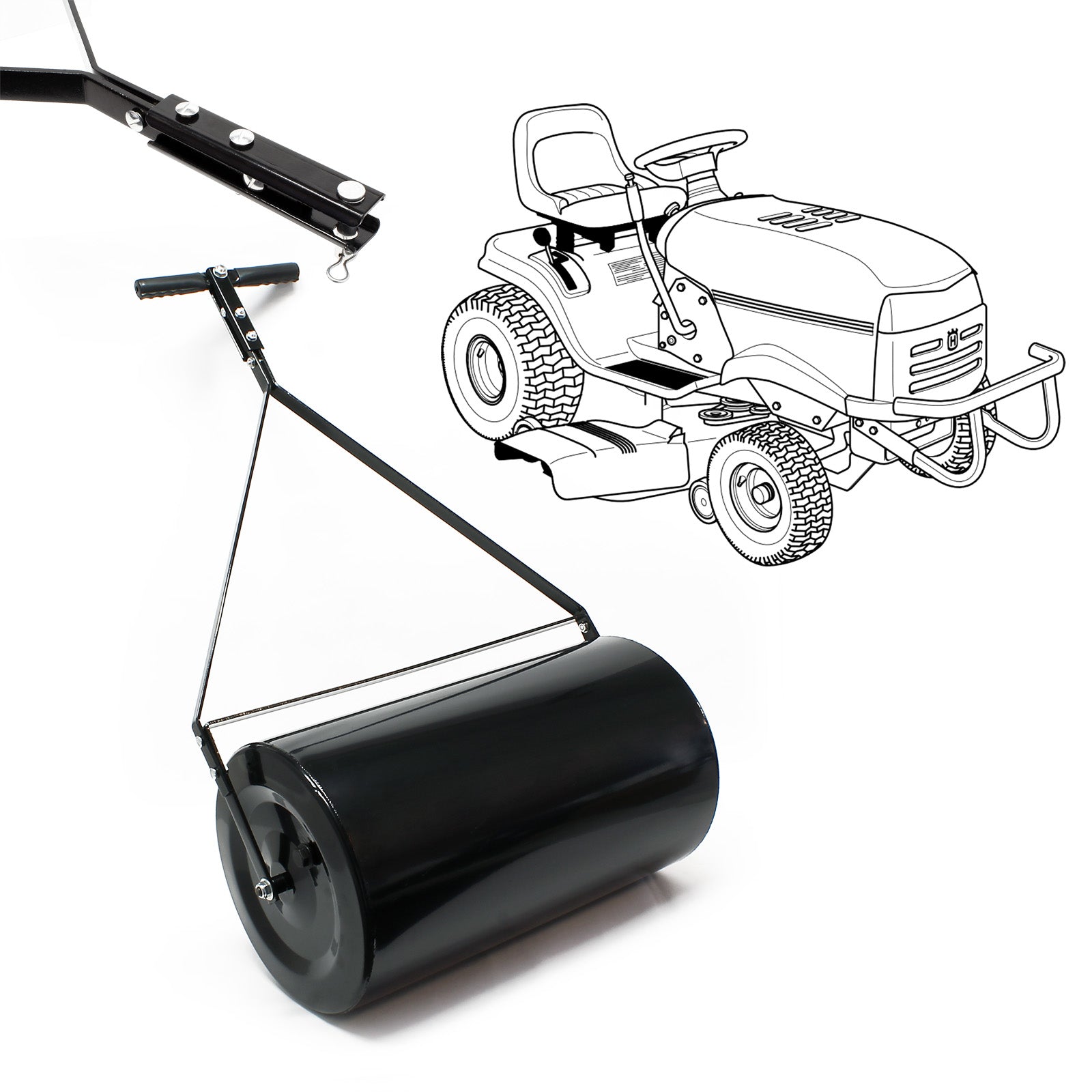 Combination Push Tow Poly Lawn Roller With Easy Turn Tethered Plug, 14 By 24" 60L 16 Gallon Black Steel