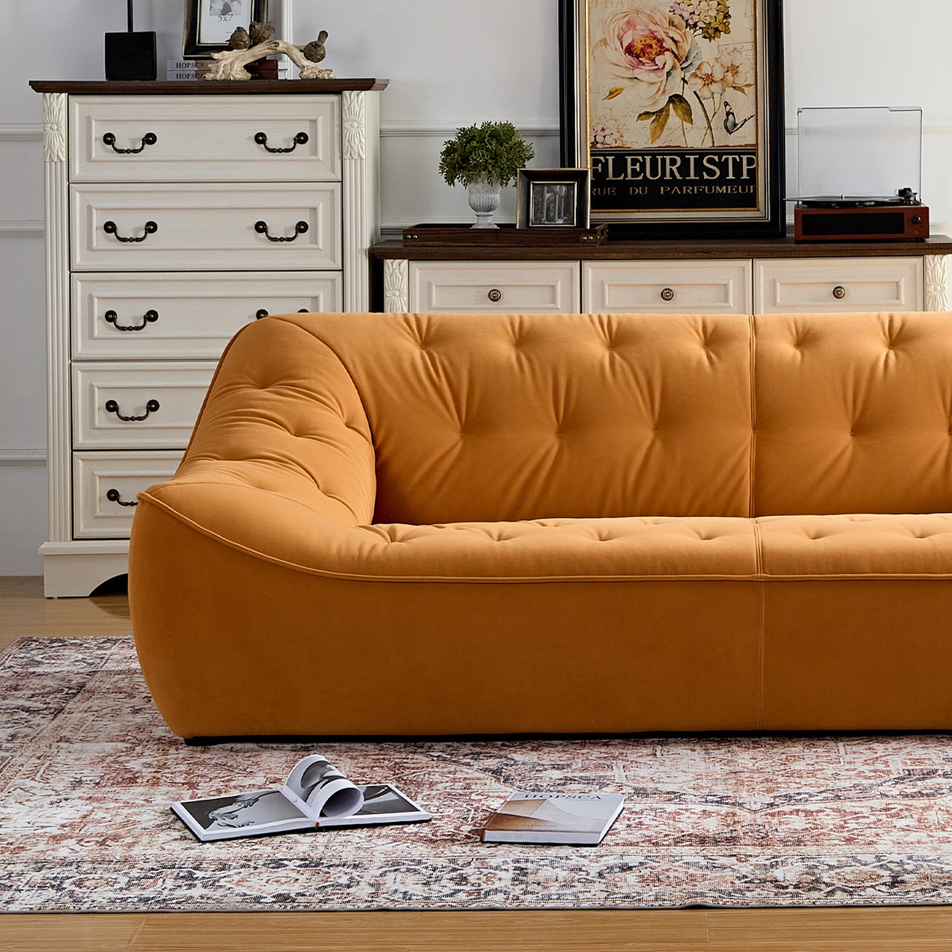 Wks10O Orangeset Sofa, Durable Fabric, Solid Wood Frame Orange Fabric 2 Seat