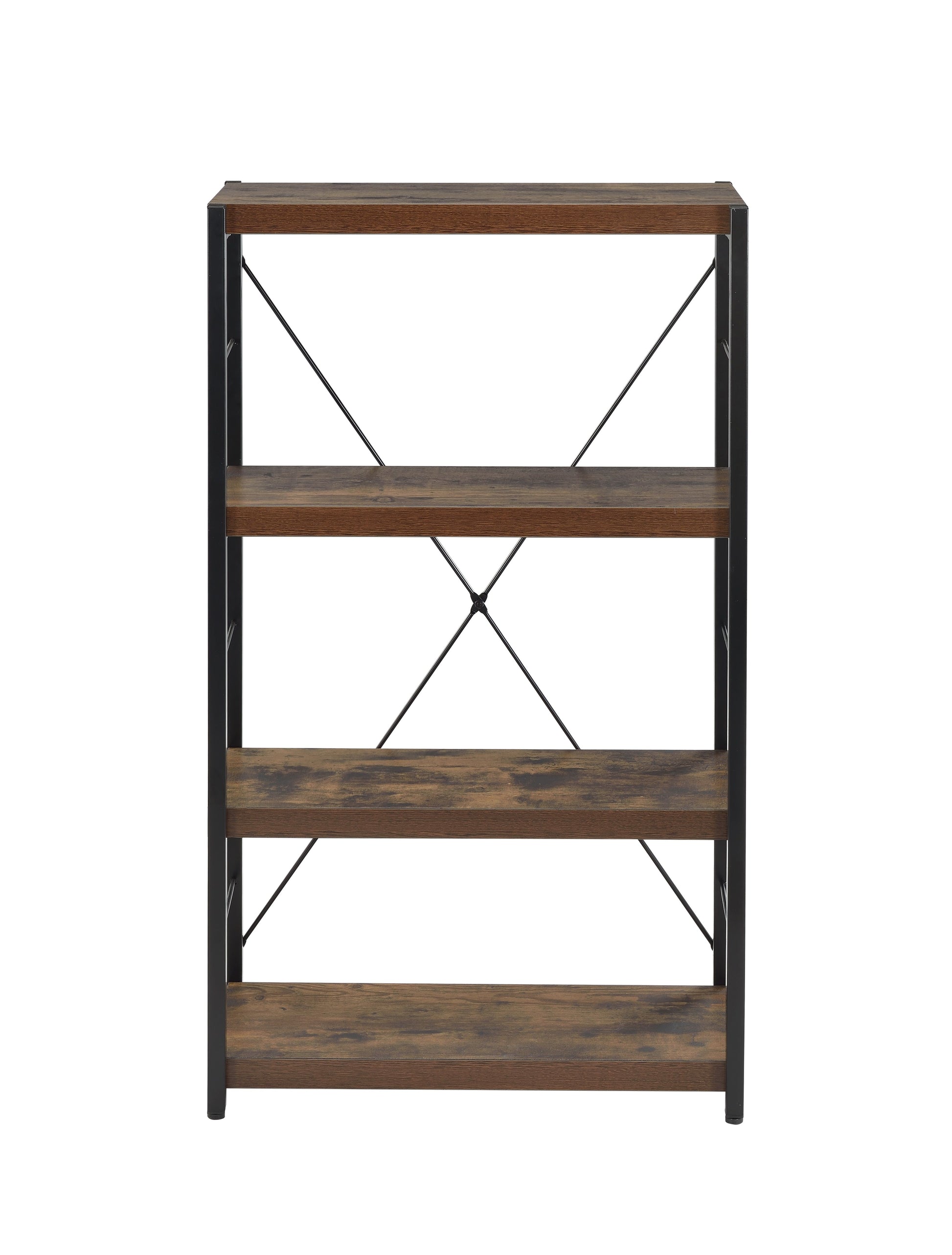 Weathered Oak And Black 3 Shelf Bookcase 4 Black Brown Horizontal Primary Living Space Open Back Wood Metal