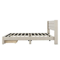 Queen Size Upholstered Platform Bed With A Big Drawer, Beige Box Spring Not Required Queen Beige Wood Bedroom Bed Frame Polyester Upholstered