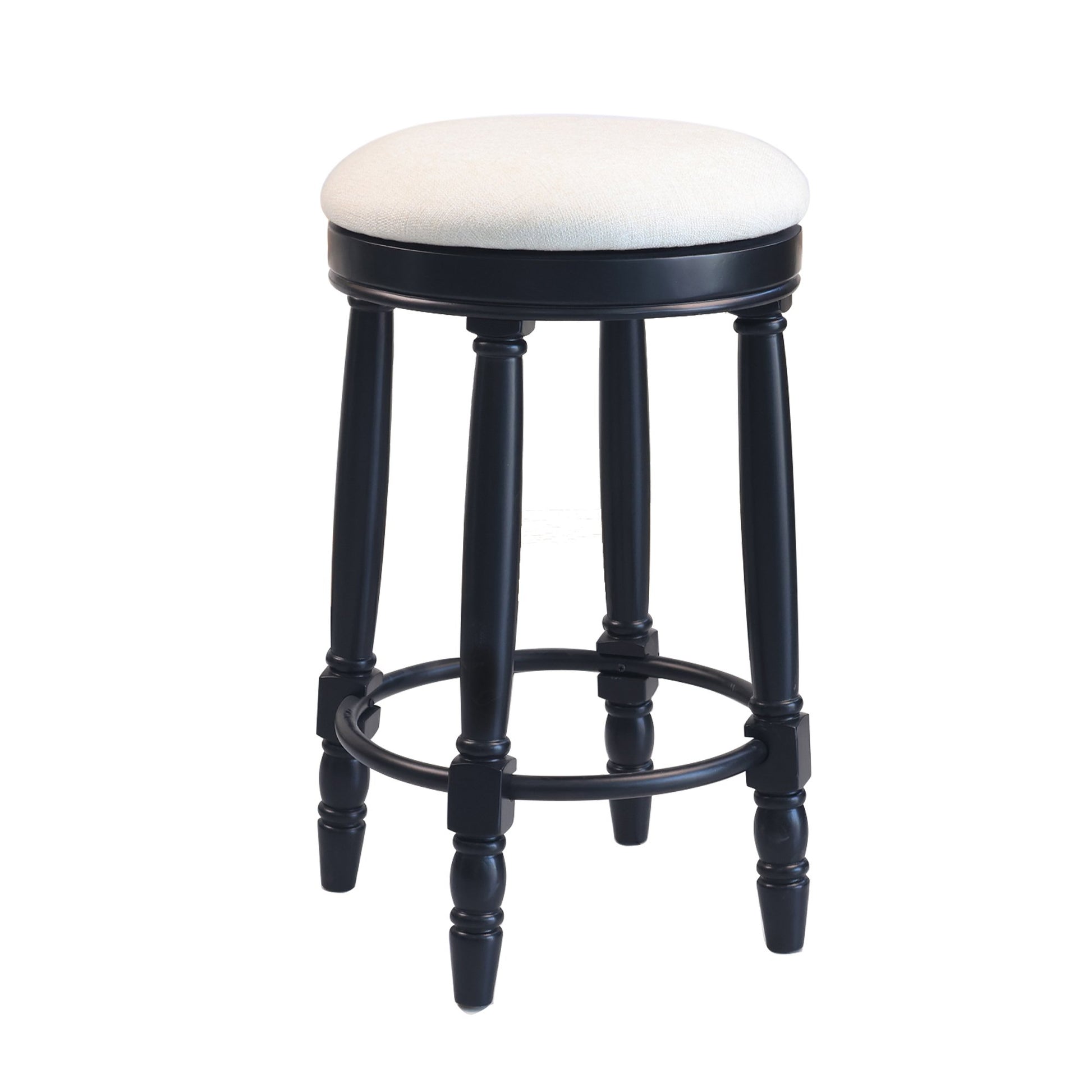 Bar Stools Set Of 2 Black Color, 360 Degree Swivel, Accent Wooden Swivel Seat Counter Height Bar Stool,White Cushion Seat, Barstool Perfect For Dining And Living Room Height 26" Cushion Solid White