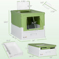 Pawhut Fully Enclosed Cat Litter Box With Scoop, Hooded Cat Litter House With Drawer Type Tray, Foldable Smell Proof Cat Potty With Front Entry, Top Exit, Large Space, Yellowish Green Green Plastic