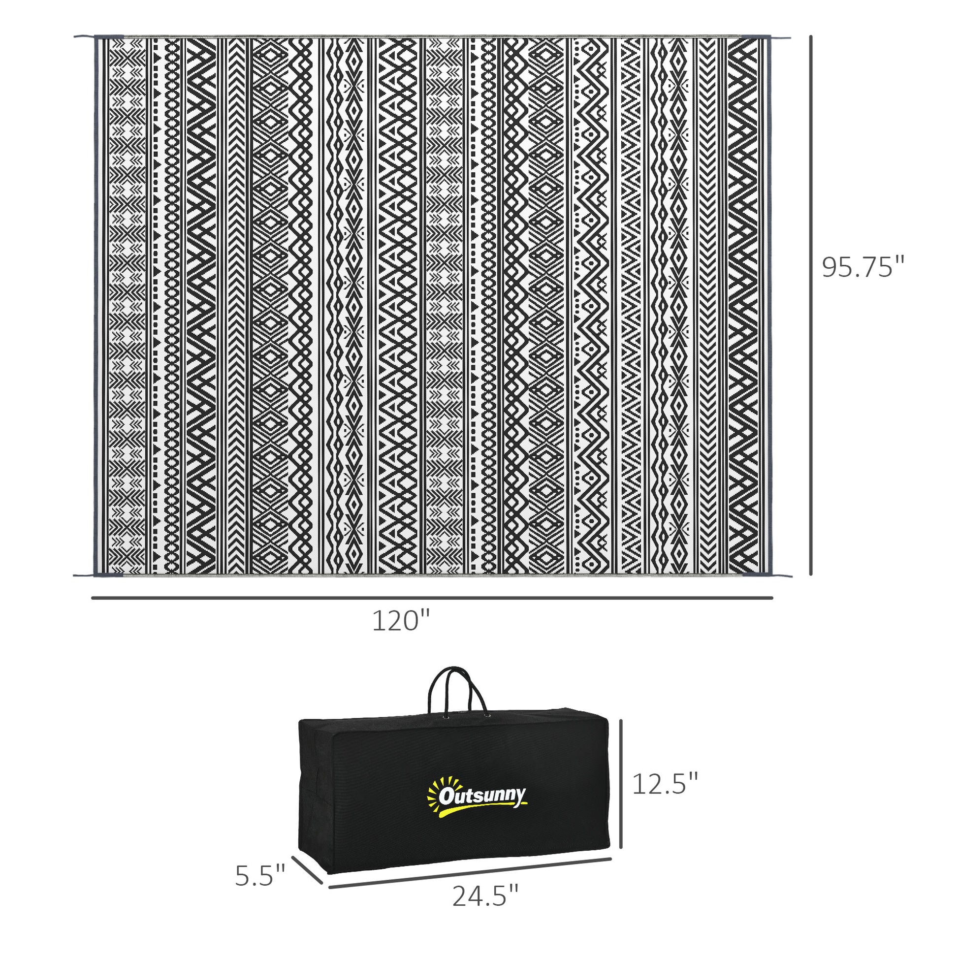 Outsunny Reversible Outdoor Rug, 8' X 10' Waterproof Plastic Straw Floor Mat, Portable Rv Camping Carpet With Carry Bag, Large Floor Mat For Backyard, Deck, Picnic, Beach, Gray & Cream White Boho Multicolor Polypropylene
