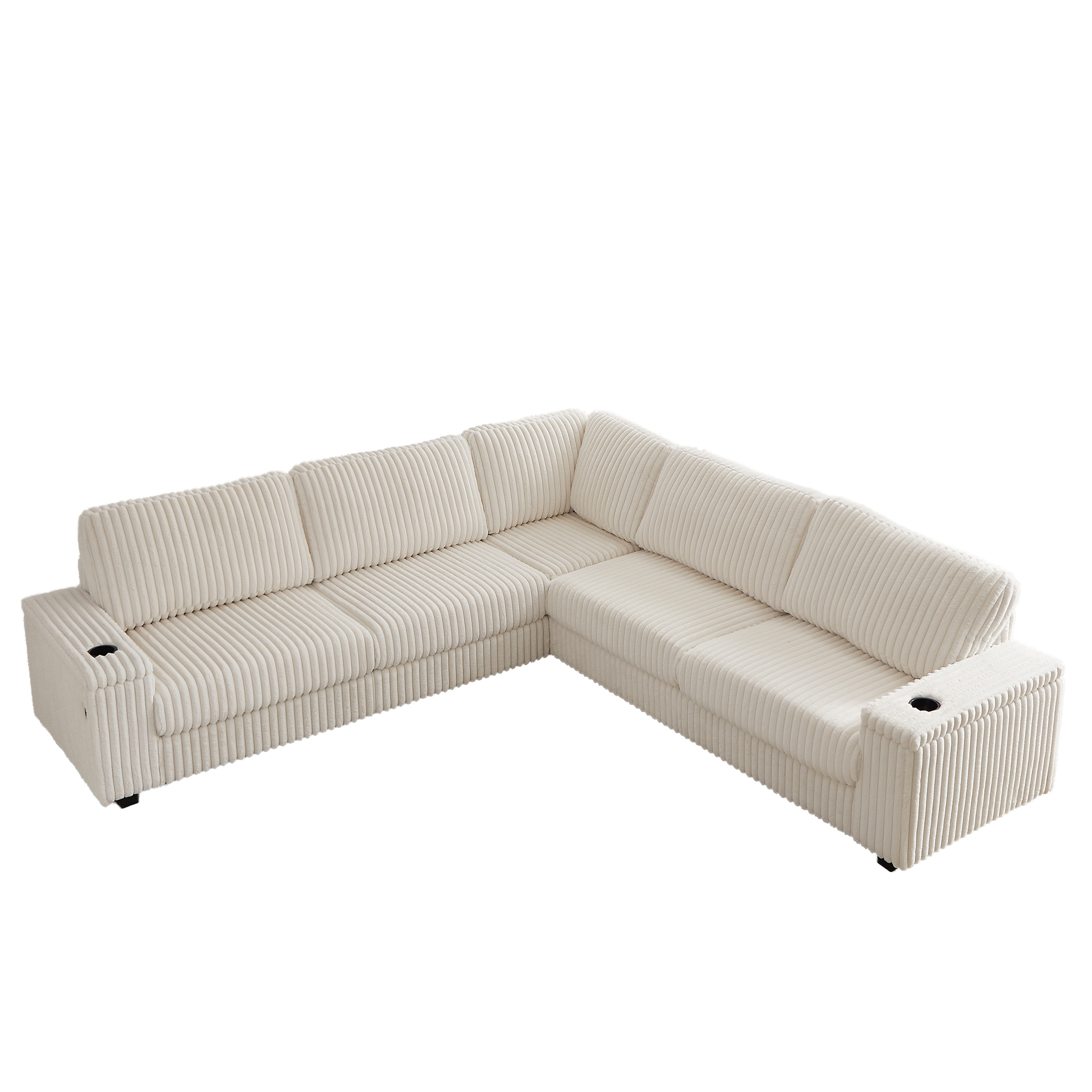 110 Inch Oversized Corduroy Corner Sofa,L Shaped Corner Couch With Two Storage Spaces,Usb Port & T Pyce Port And Cup Holderdeep Seat Comfy Upholstered Couches For Living Room Not Freely Combinable Beige Corduroy 5 Seat