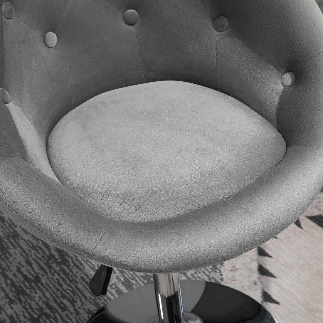 Homcom Modern Makeup Vanity Chair Round Tufted Swivel Accent Chair With Chrome Frame Height Adjustable For Living Room, Bedroom Gray Gray Polyester