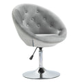 Homcom Modern Makeup Vanity Chair Round Tufted Swivel Accent Chair With Chrome Frame Height Adjustable For Living Room, Bedroom Gray Gray Polyester