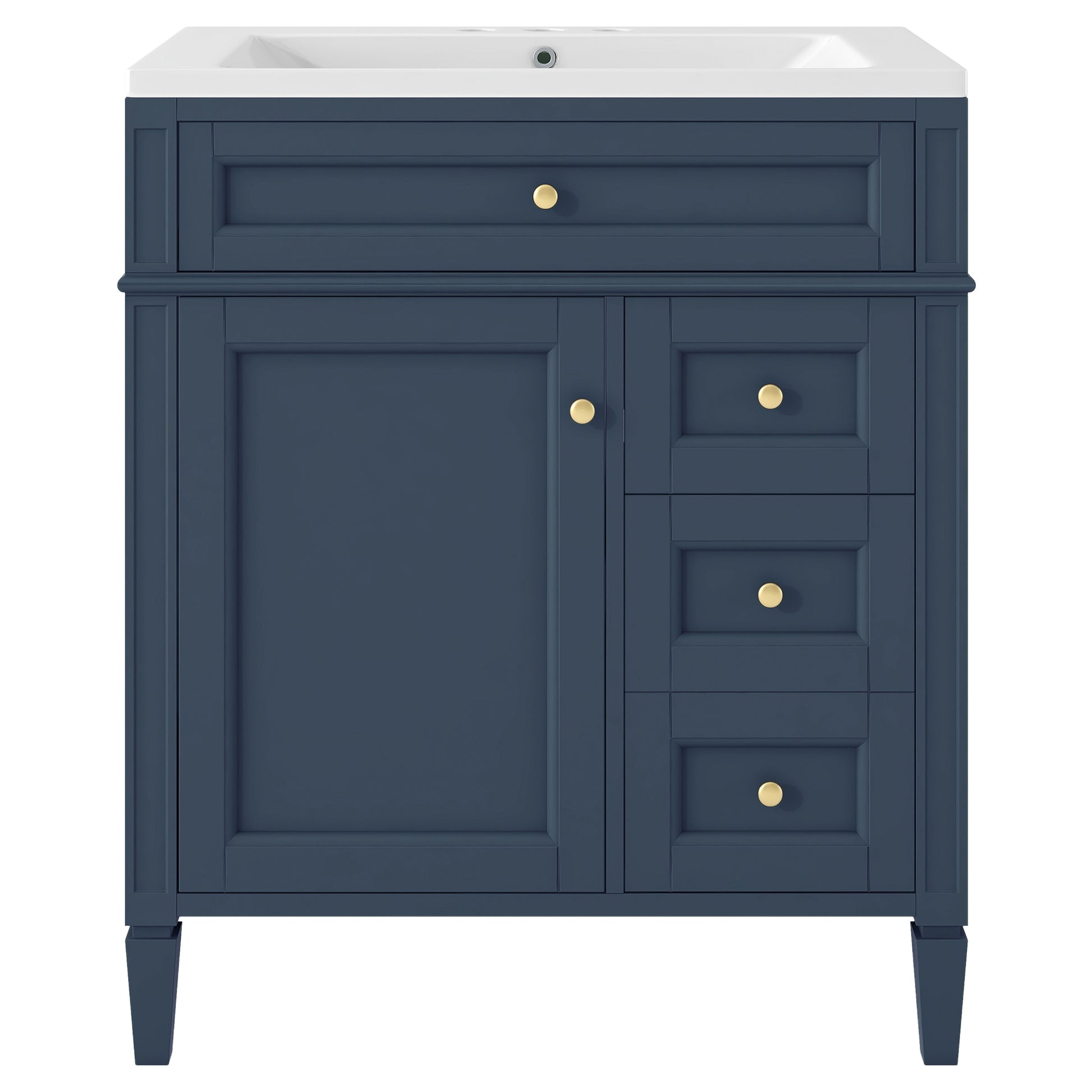 30'' Bathroom Vanity With Top Sink, Modern Bathroom Storage Cabinet With 2 Drawers And A Tip Out Drawer, Freestanding Vanity Set With Mirror Cabinet, Single Sink Bathroom Vanity 3 Blue 2 Mirror Included Bathroom Wall Mounted Modern Solid Wood Painted