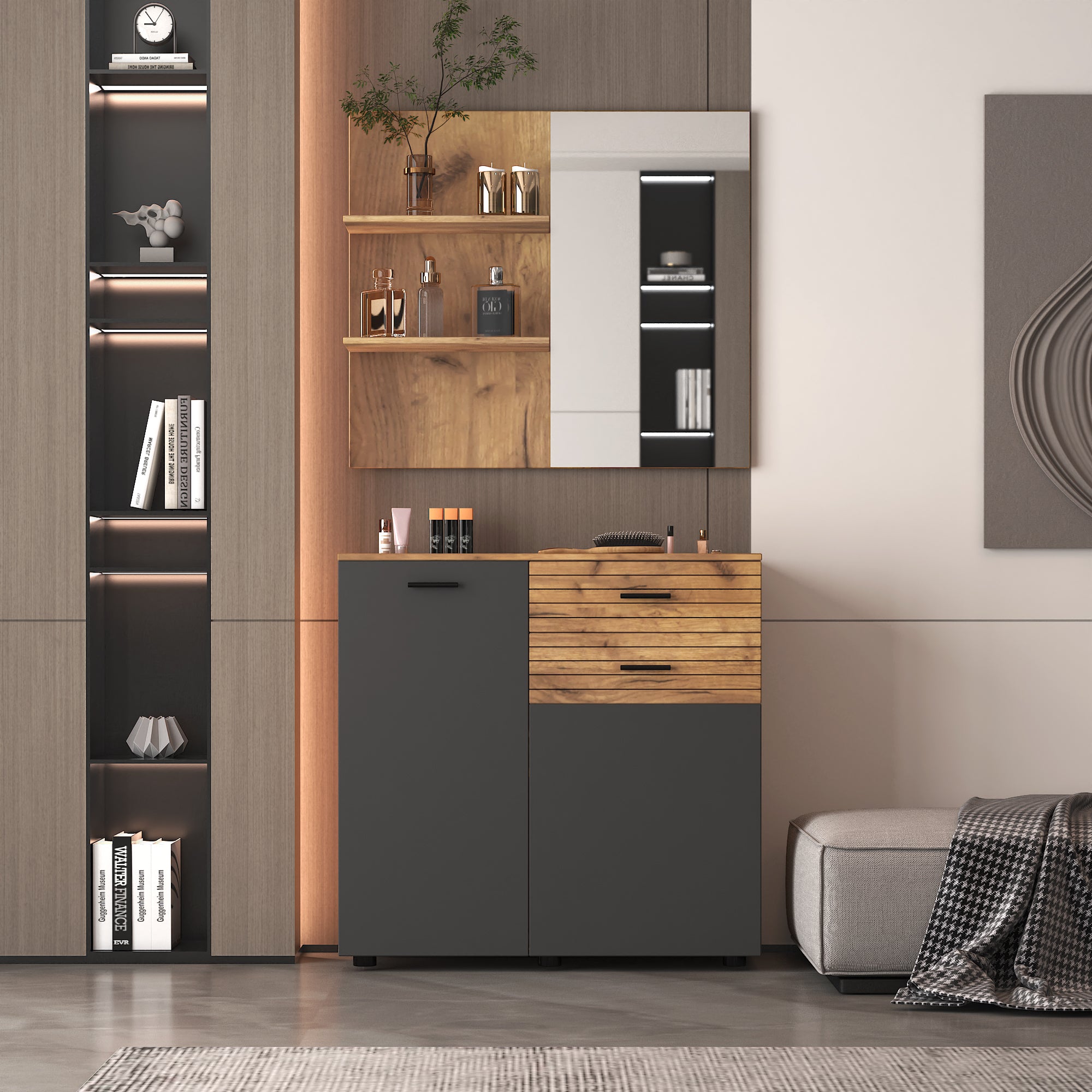 Mirror Cabinet On The Wall And The Space Saver Storage Cabinet Grey,Oak Particle Board Mdf