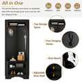 Minimalist Corner Hall Tree With Shoe Bench, Versatile Entryway Coat Rack With 4 Hooks, Corner Cabinet With Adjustable Shelf For Hallway, Living Room, Black, 29.5''W*71.6''H Black Particle Board