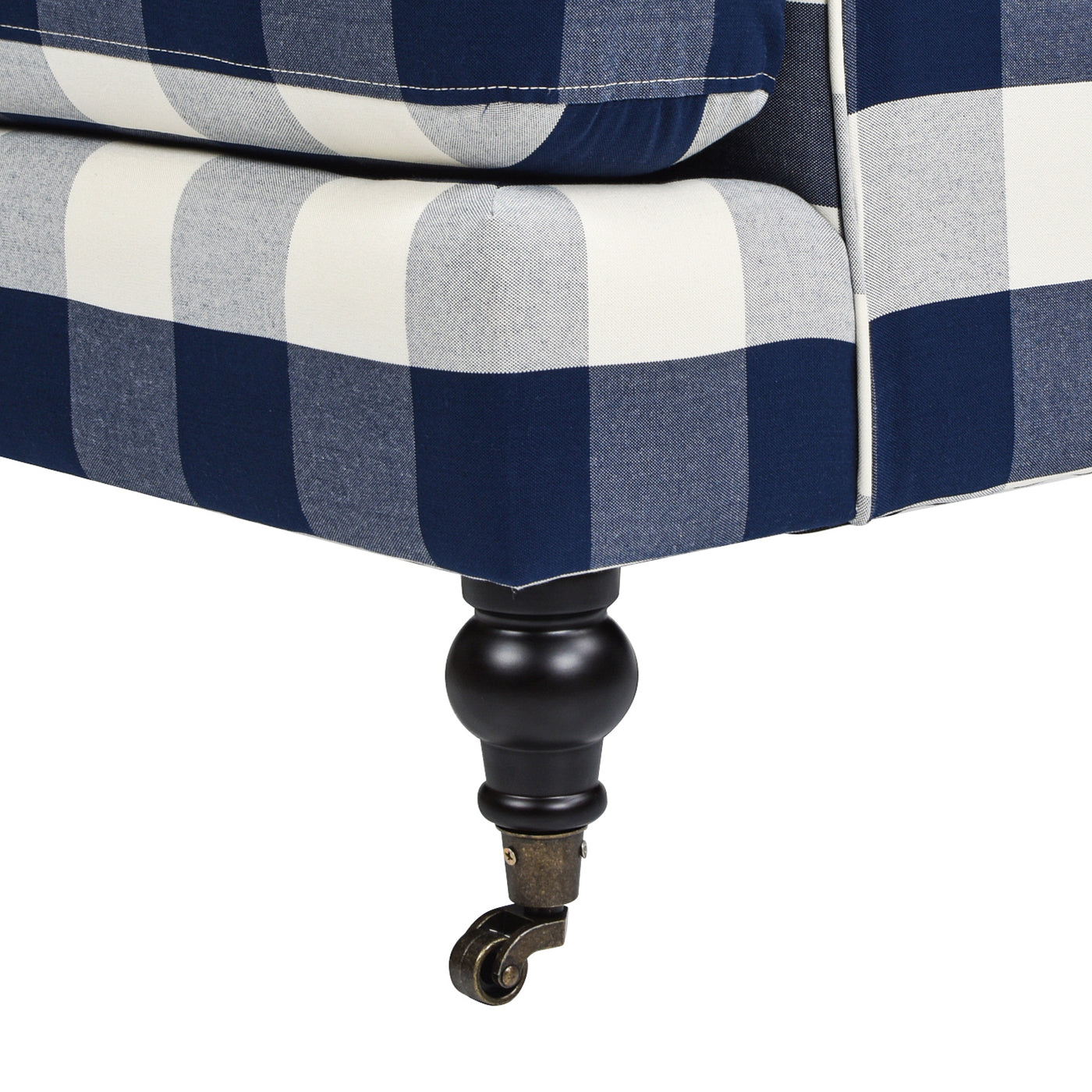 Alana 38" Lawson Accent Arm Chair Metal Casters, Blue Lattice Woven Blue Plaid Foam Fabric