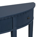 Distinctive Features Of Pine Veneer Console Table With Vertical Stripe Drawer Fronts And Four Legs Navy Blue Primary Living Space Minimalist Mdf
