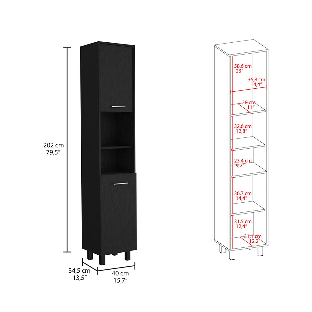 Hobart Pantry, Three Interior Shelves, Two Shelves, Two Cabinets Black Black Modern Particle Board Particle Board