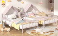 Metal Double Twin Size Platform Bed With House Shaped Headboard And A Built In Nightstand, Pink Box Spring Not Required Twin Pink Metal Metal
