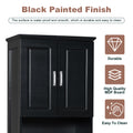 Tall Bathroom Cabinet With Four Doors, Large Storage Space Open Shelve, Upper Storage Cabinet, Black Black Mdf