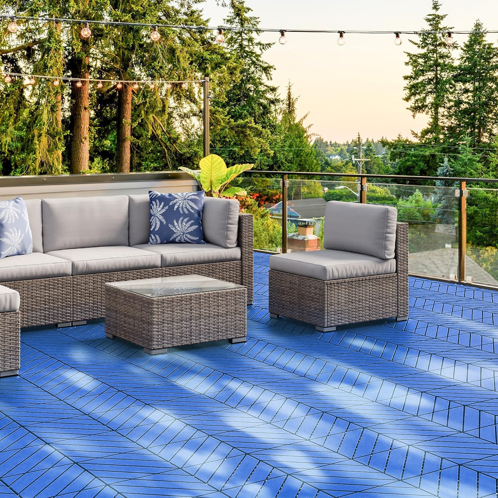 Plastic Interlocking Tiles, 44 Patio Tiles, 12" X 12" Wave Pattern Connected Waterproof Easy To Attach Outdoor All Weather Use, Suitable For Poolside Balconies Backyard Patio Deck Tiles, Blue Blue Garden & Outdoor Hdpe