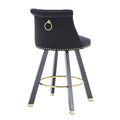 Coolmore Set Of 2,Back Pull Point Design, Velvet Material, 360 Degree Rotation, Back Pull Loop Detachable Design, Rivet Decoration, Square Foot Wooden Bar Chair Black Velvet