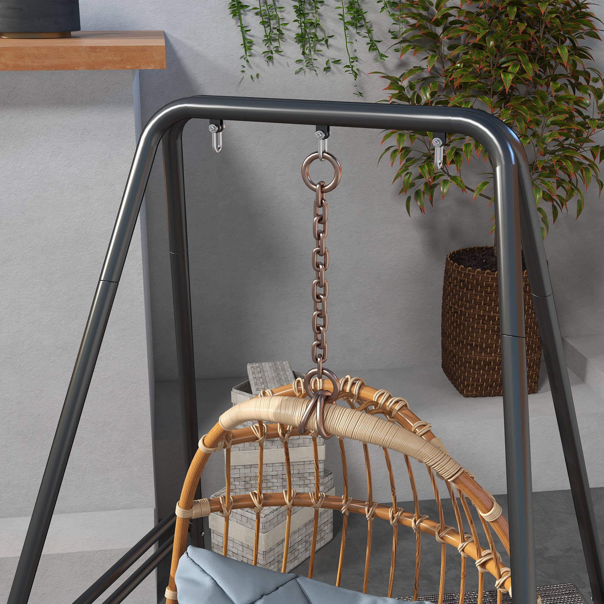 Outsunny A Shaped Hammock Chair Stand, Heavy Duty Swing Stand For Indoor & Outdoor Use, Max 330 Lbs., Black Black Steel