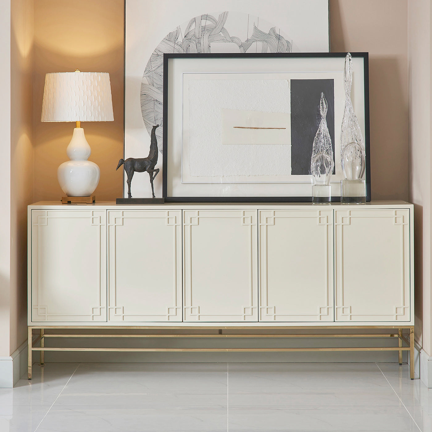 Gemini 79" Sideboard Storage Buffet, White Lacquer Birchwood White Solid Wood Mdf Solid Wood Mdf