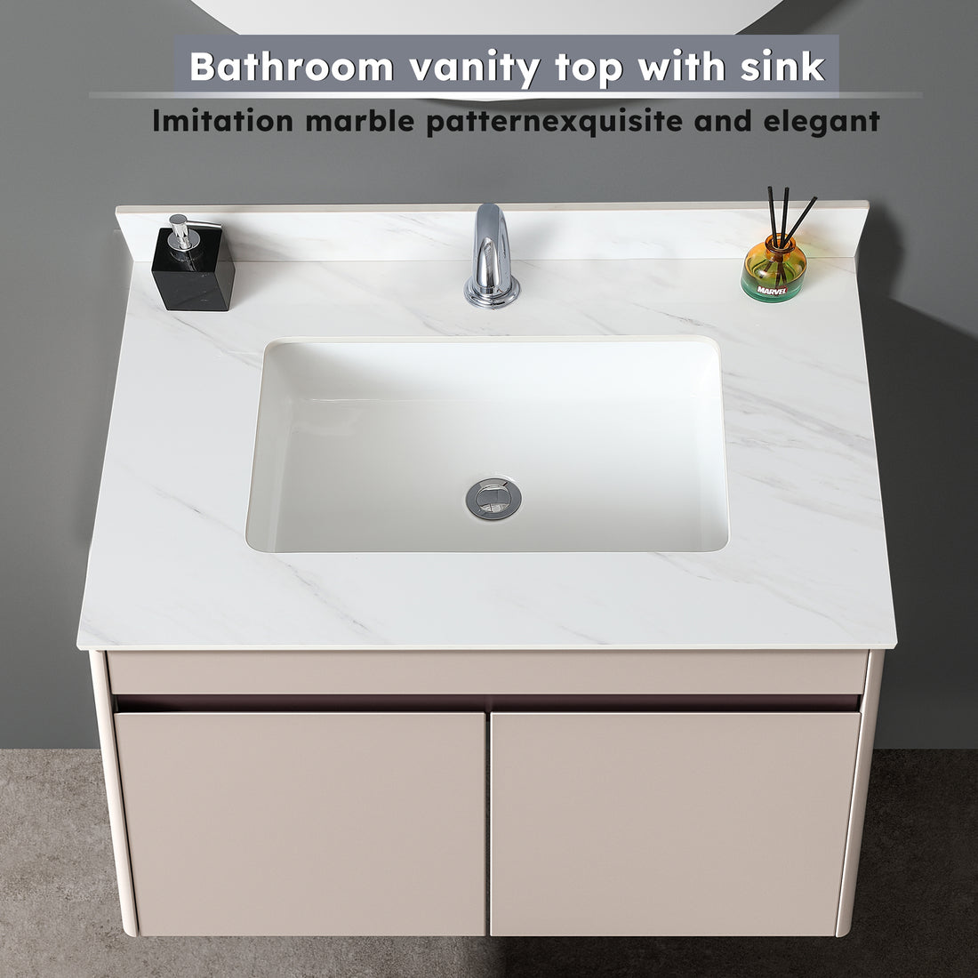31 Inch Marble Vanity Top, White Vanity Top With Pre Drilled Faucet Holes, Bathroom Vanity Top With Undermount Rectangular Middle Sink And 4" Height Backsplash, Bianco Carrara Venato White Bathroom Sintered Stone