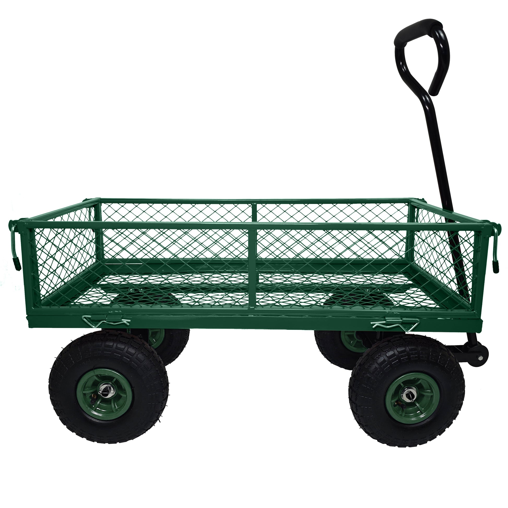 3 Cu. Ft. 300 Lbs. Capacity Removable Sides Metal Steel Mesh Heavy Duty Utility Wagon Outdoor Garden Cart In Green Green Steel