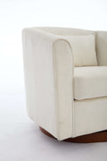 Swivel Accent Chair For Living Room, Sofa Chairs With Wood Base Side, Comfy Swivel Accent Chair With Wide Upholstered, For Living Room White Foam Chenille