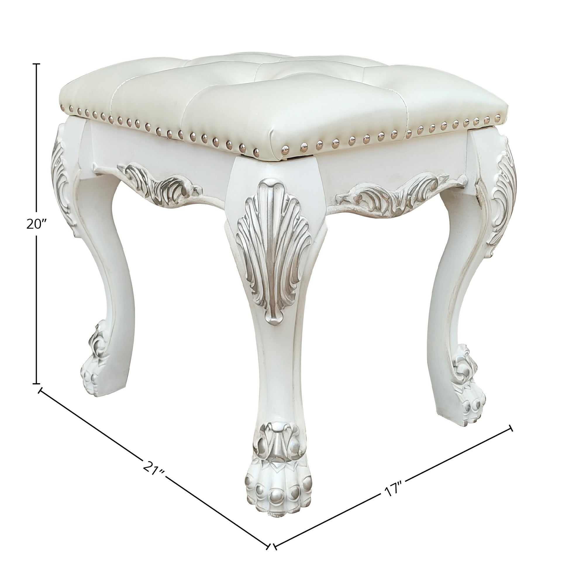 Champagne And Bone White Tufted Vanity Stool White Vanity Stools Bedroom Rectangular White Tufted Cushions Faux Leather