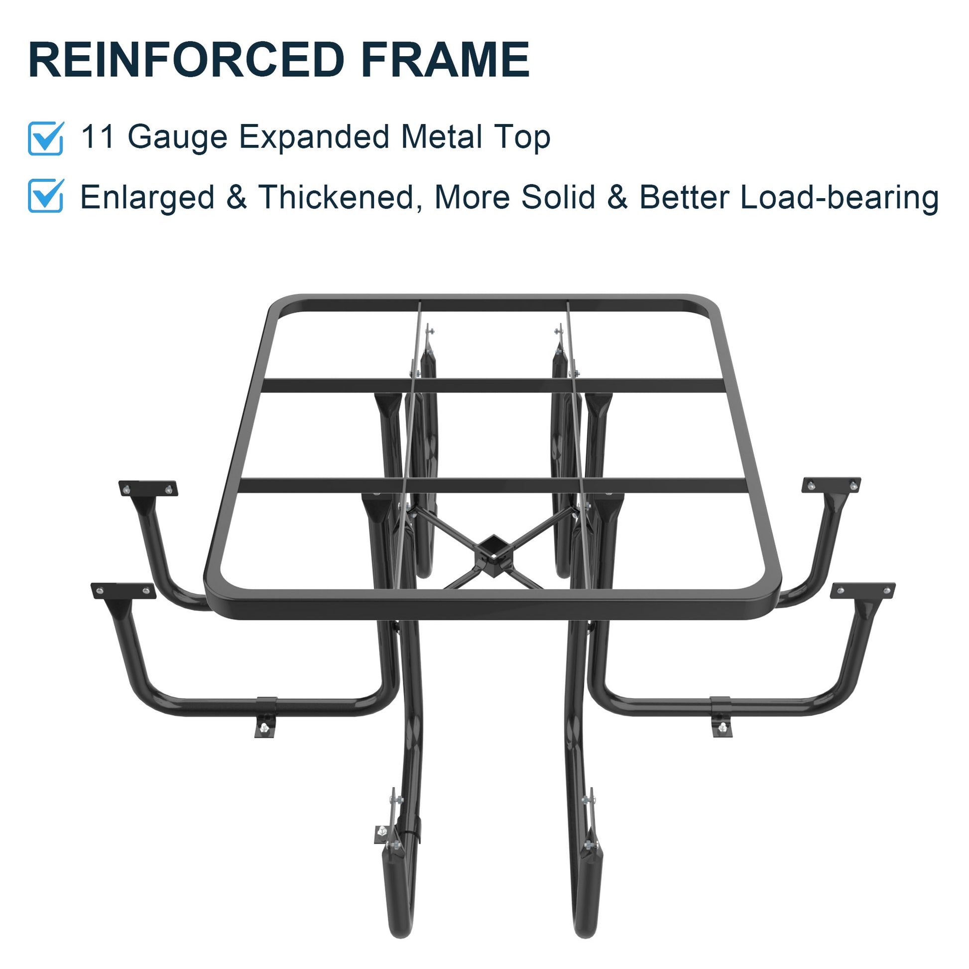 Square Outdoor Steel Picnic Table 46" With Umbrella Pole,Black Black Steel Steel